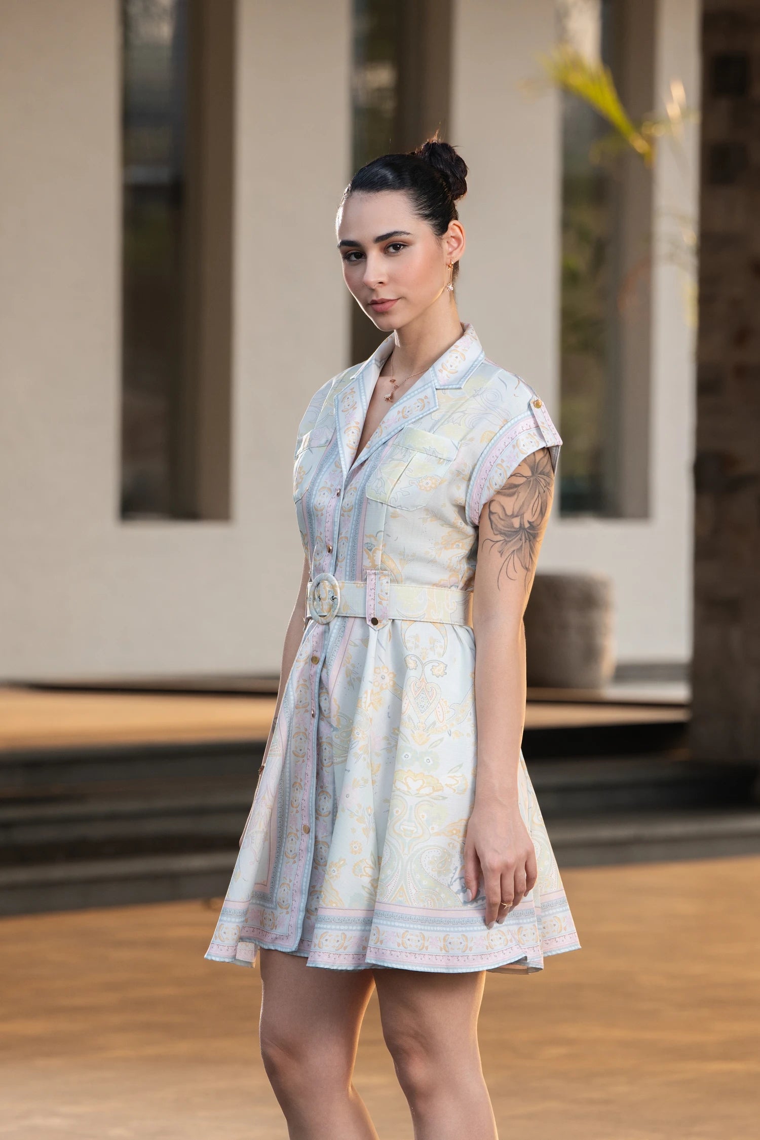 Vintage Pastel Reverie Belted Dress - Mint Green