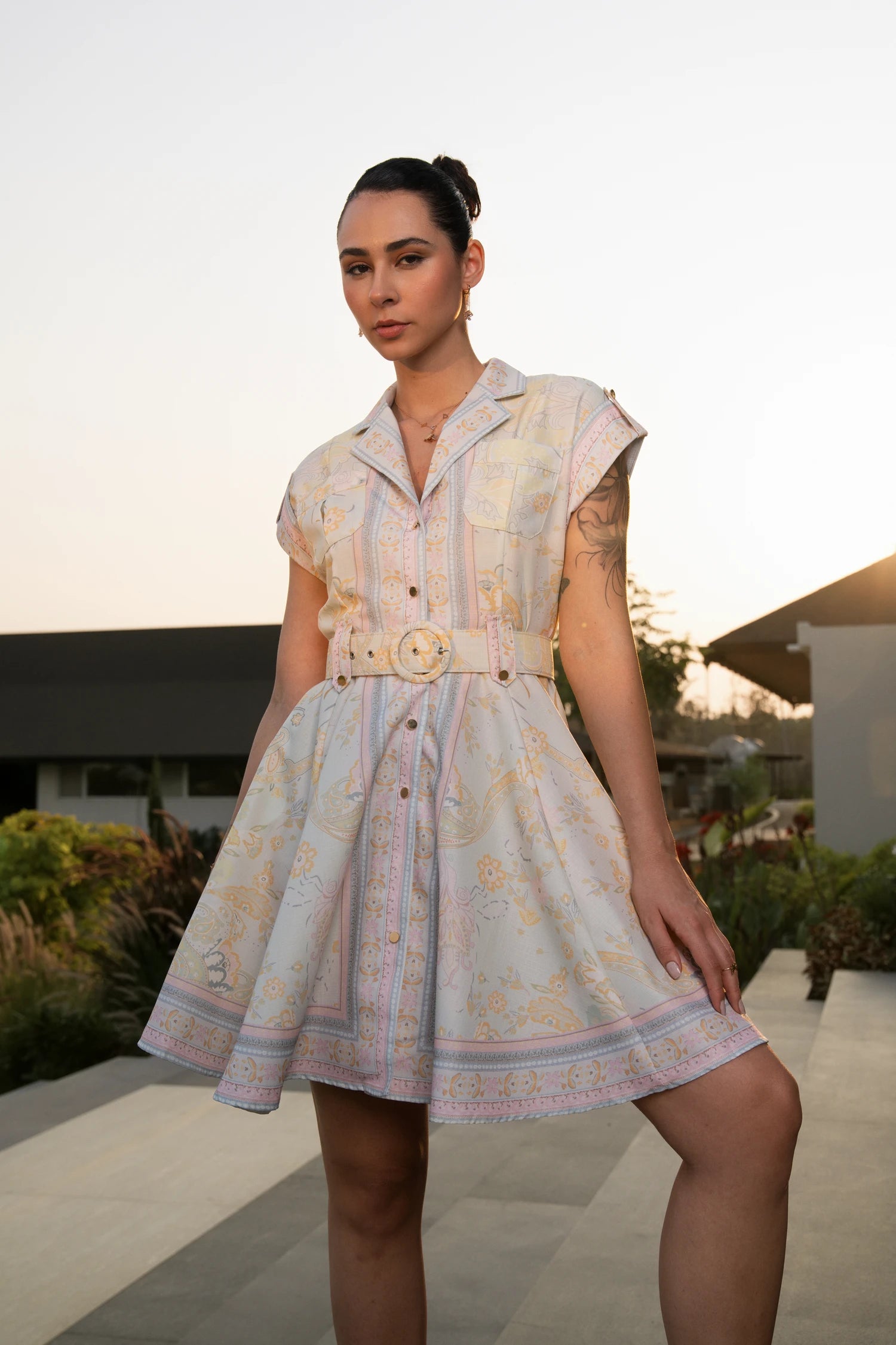 Vintage Pastel Reverie Belted Dress - Mint Green